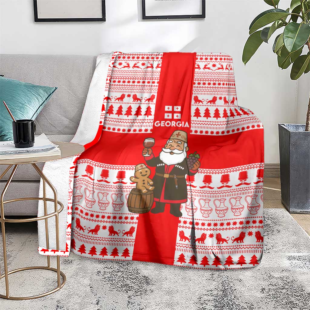 Georgia Christmas Blanket with Santa in Chokha Wine Barrel Gingerbread and Coat of Arms Design - Wonder Print Shop