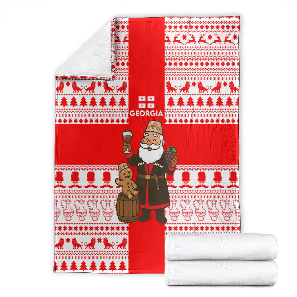 Georgia Christmas Blanket with Santa in Chokha Wine Barrel Gingerbread and Coat of Arms Design - Wonder Print Shop