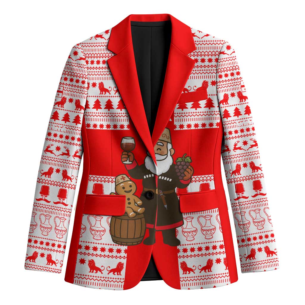 Georgia Christmas Blazer with Santa in Chokha Wine Barrel Gingerbread and Coat of Arms Design - Wonder Print Shop