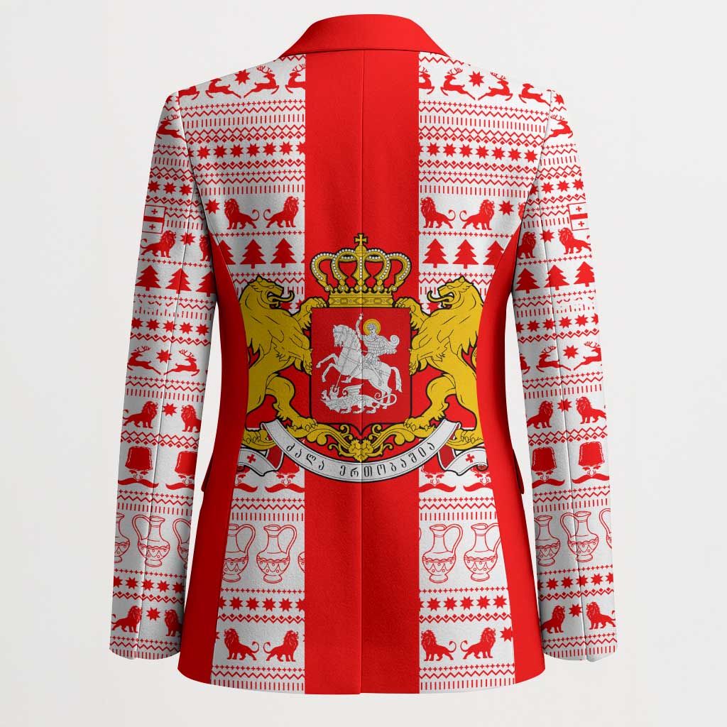 Georgia Christmas Blazer with Santa in Chokha Wine Barrel Gingerbread and Coat of Arms Design - Wonder Print Shop