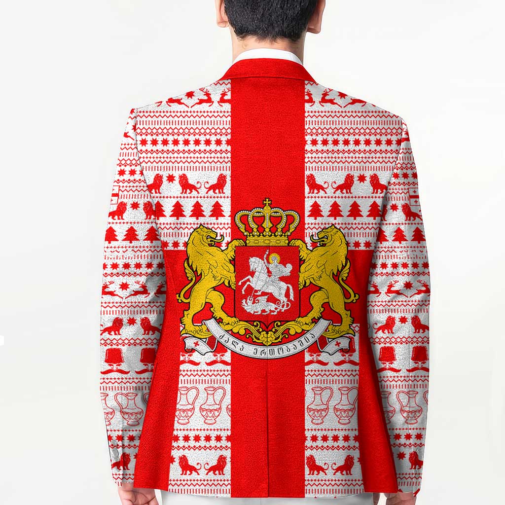 Georgia Christmas Blazer with Santa in Chokha Wine Barrel Gingerbread and Coat of Arms Design - Wonder Print Shop