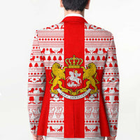 Georgia Christmas Blazer with Santa in Chokha Wine Barrel Gingerbread and Coat of Arms Design - Wonder Print Shop