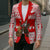 Georgia Christmas Blazer with Santa in Chokha Wine Barrel Gingerbread and Coat of Arms Design - Wonder Print Shop