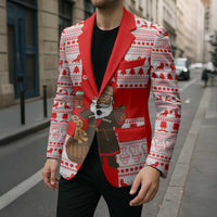 Georgia Christmas Blazer with Santa in Chokha Wine Barrel Gingerbread and Coat of Arms Design - Wonder Print Shop