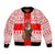 Georgia Christmas Bomber Jacket with Santa in Chokha Wine Barrel Gingerbread and Coat of Arms Design - Wonder Print Shop