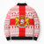 Georgia Christmas Bomber Puffer Jacket with Santa in Chokha Wine Barrel Gingerbread and Coat of Arms Design - Wonder Print Shop