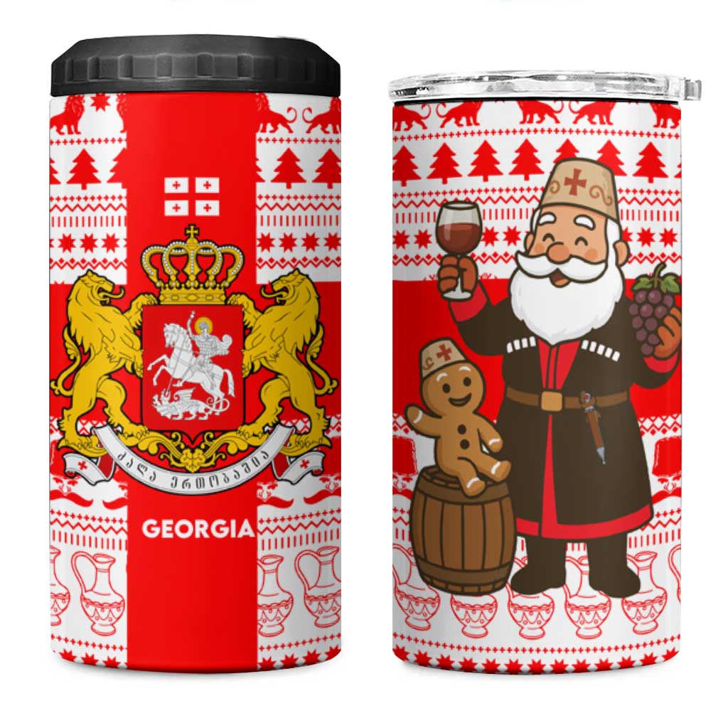 Georgia Christmas 4 in 1 Can Cooler Tumbler with Santa in Chokha Wine Barrel Gingerbread and Coat of Arms Design - Wonder Print Shop
