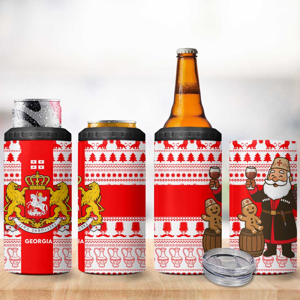 Georgia Christmas 4 in 1 Can Cooler Tumbler with Santa in Chokha Wine Barrel Gingerbread and Coat of Arms Design - Wonder Print Shop