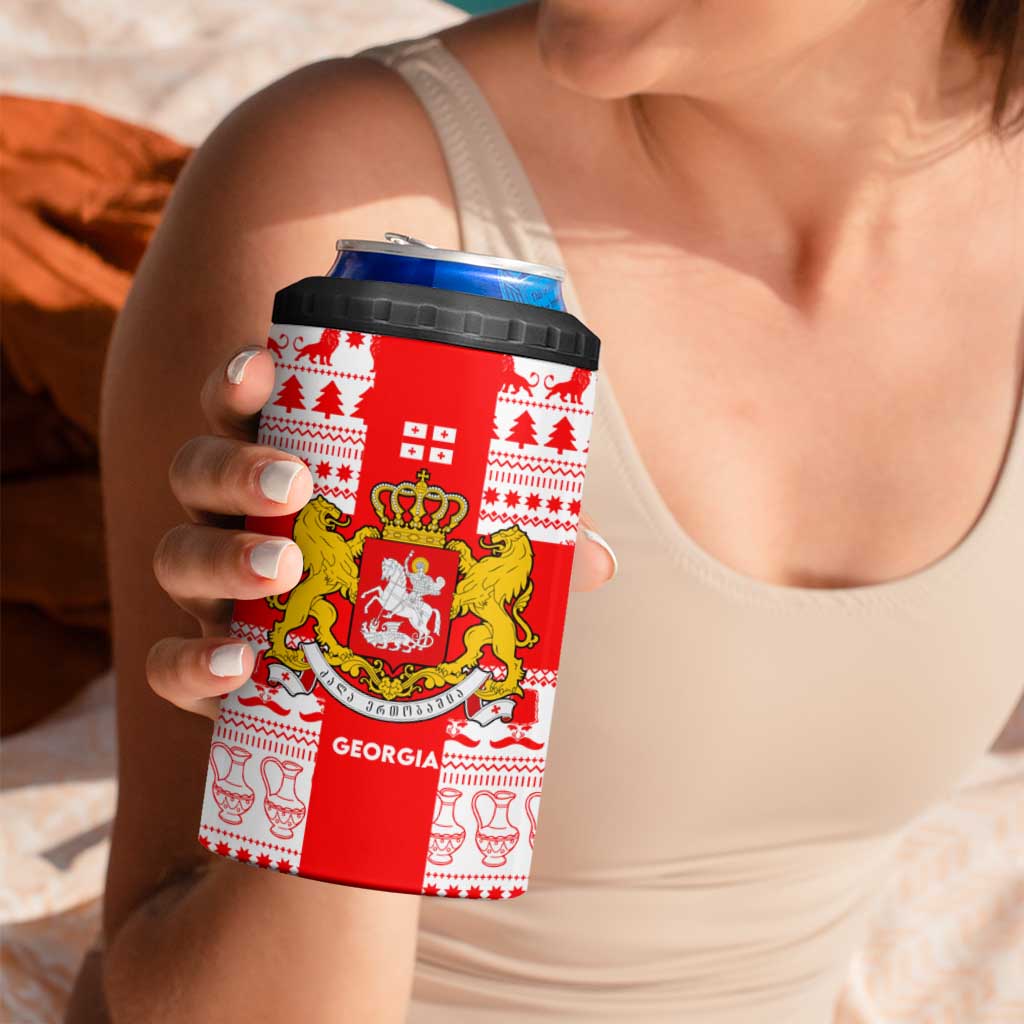 Georgia Christmas 4 in 1 Can Cooler Tumbler with Santa in Chokha Wine Barrel Gingerbread and Coat of Arms Design - Wonder Print Shop