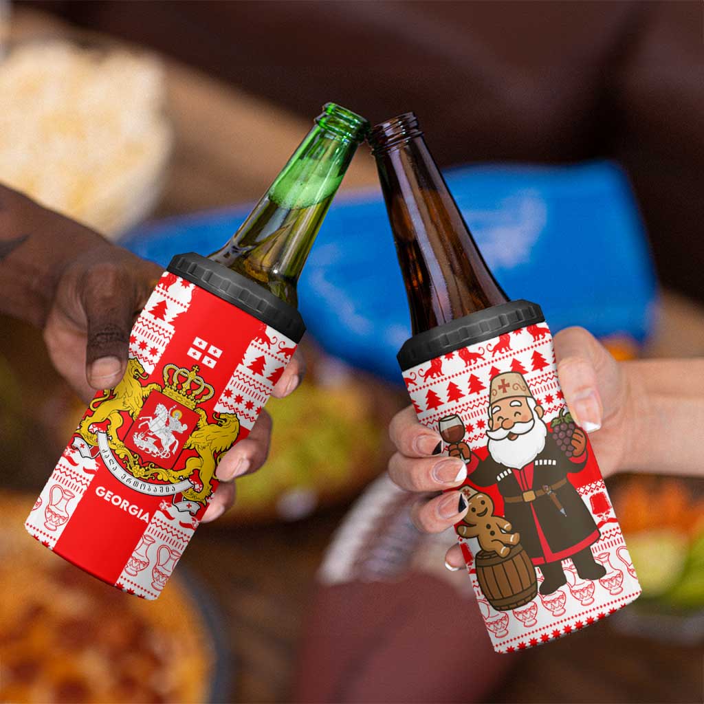 Georgia Christmas 4 in 1 Can Cooler Tumbler with Santa in Chokha Wine Barrel Gingerbread and Coat of Arms Design - Wonder Print Shop