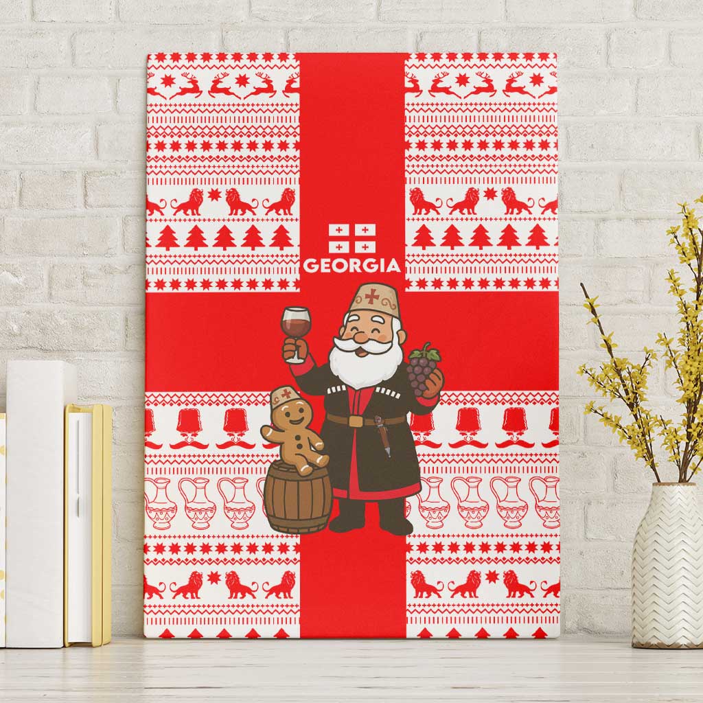 Georgia Christmas Canvas Wall Art with Santa in Chokha Wine Barrel Gingerbread and Coat of Arms Design - Wonder Print Shop