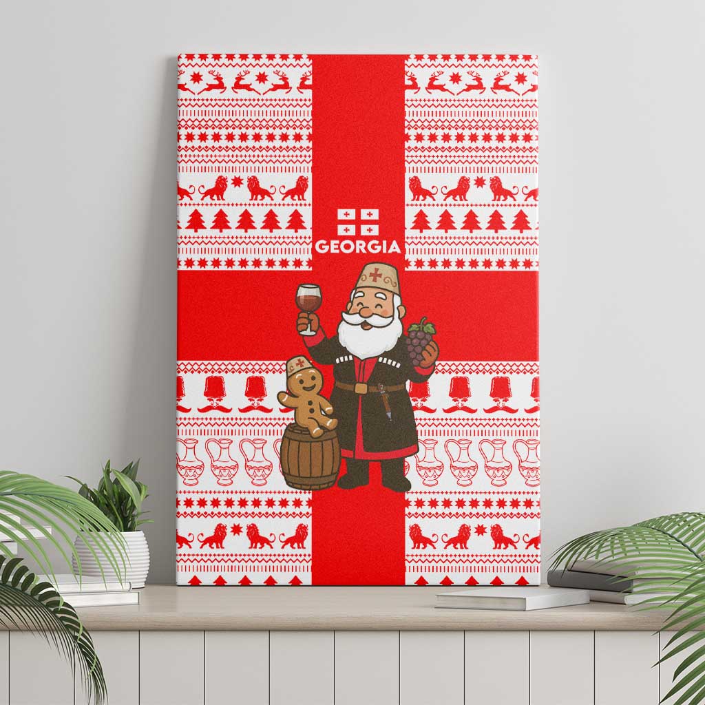 Georgia Christmas Canvas Wall Art with Santa in Chokha Wine Barrel Gingerbread and Coat of Arms Design - Wonder Print Shop