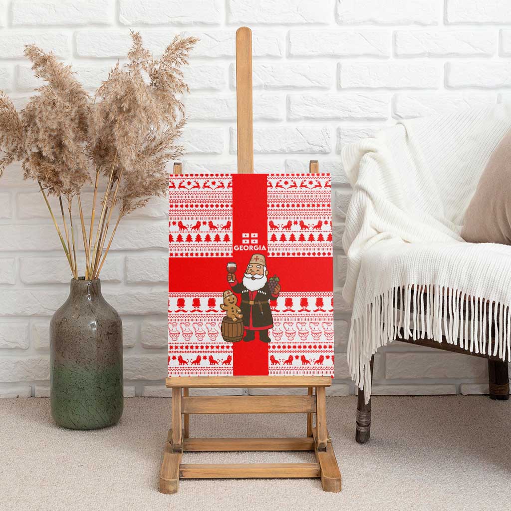Georgia Christmas Canvas Wall Art with Santa in Chokha Wine Barrel Gingerbread and Coat of Arms Design - Wonder Print Shop