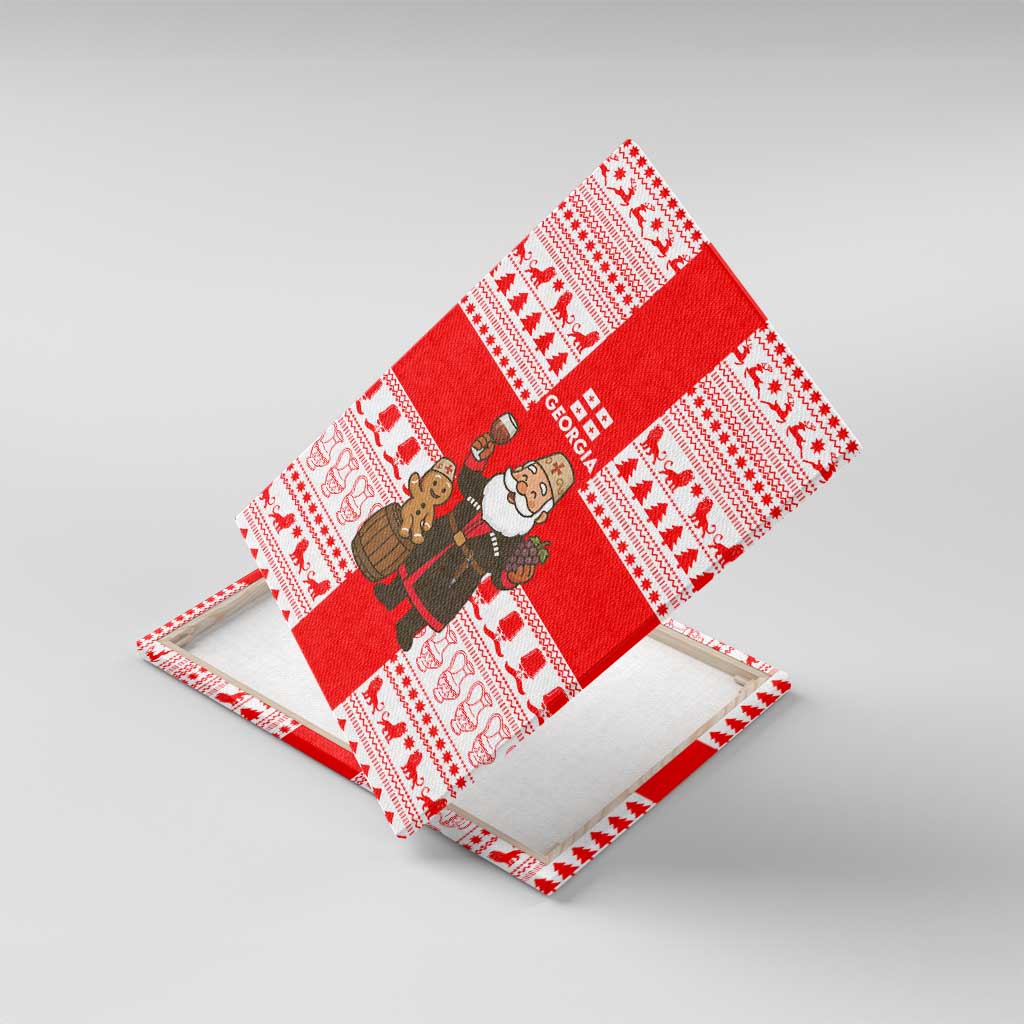 Georgia Christmas Canvas Wall Art with Santa in Chokha Wine Barrel Gingerbread and Coat of Arms Design - Wonder Print Shop