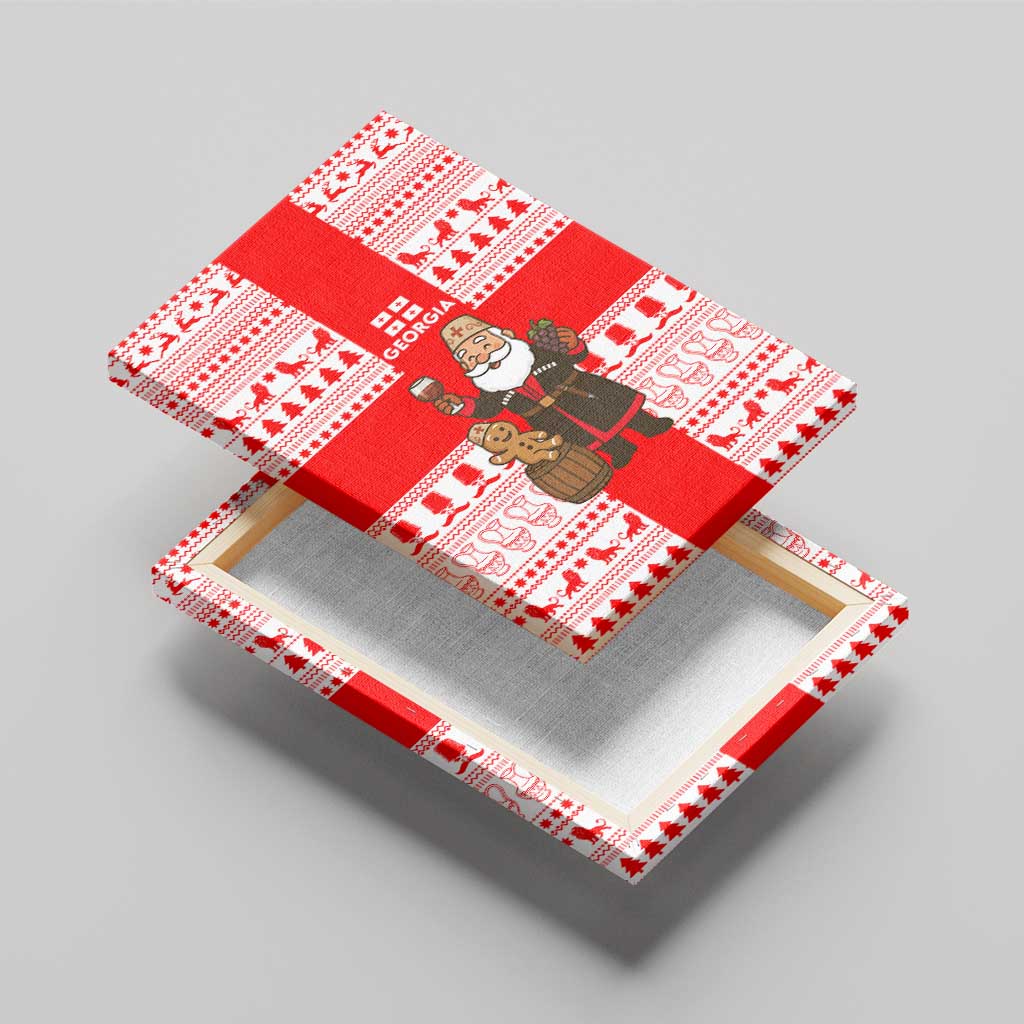 Georgia Christmas Canvas Wall Art with Santa in Chokha Wine Barrel Gingerbread and Coat of Arms Design - Wonder Print Shop