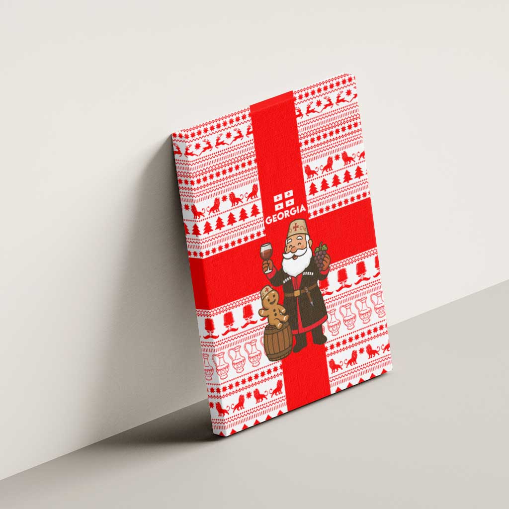 Georgia Christmas Canvas Wall Art with Santa in Chokha Wine Barrel Gingerbread and Coat of Arms Design - Wonder Print Shop