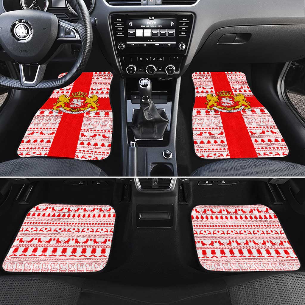 Georgia Christmas Car Mats with Santa in Chokha Wine Barrel Gingerbread and Coat of Arms Design - Wonder Print Shop