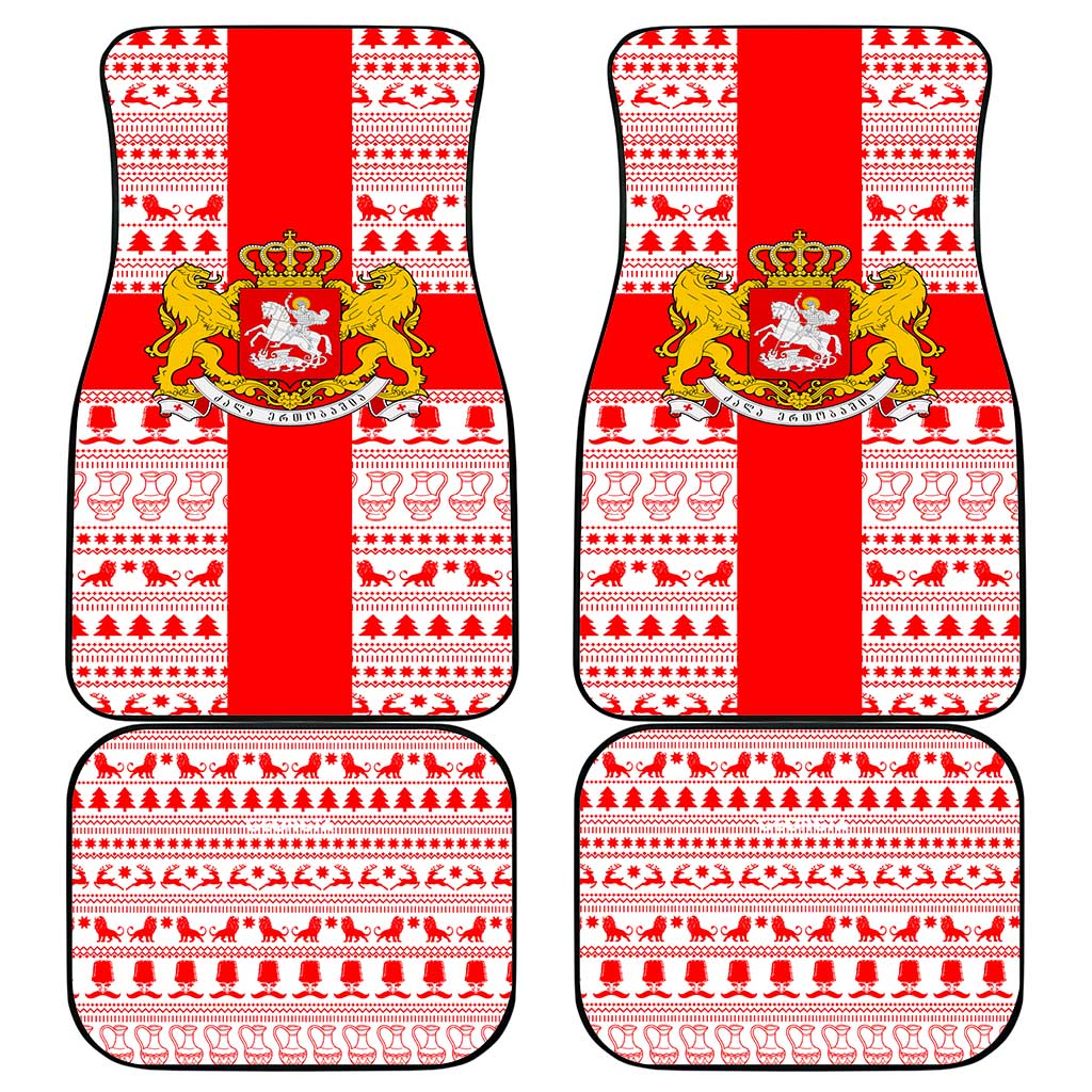 Georgia Christmas Car Mats with Santa in Chokha Wine Barrel Gingerbread and Coat of Arms Design - Wonder Print Shop