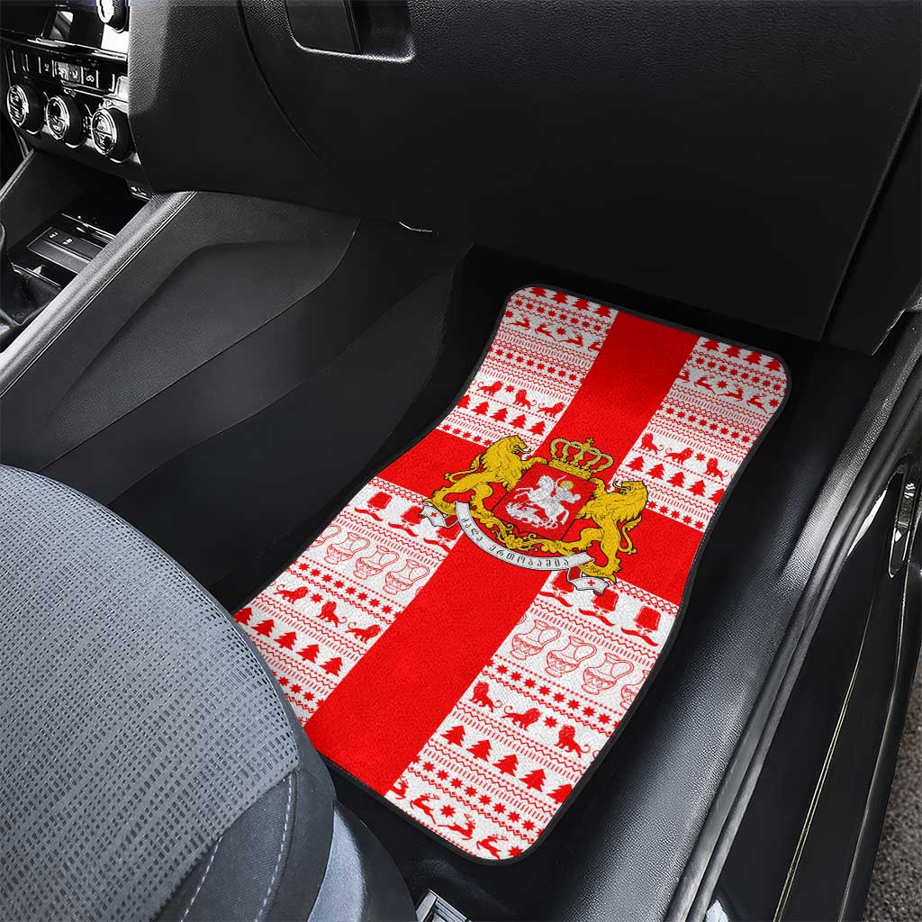 Georgia Christmas Car Mats with Santa in Chokha Wine Barrel Gingerbread and Coat of Arms Design - Wonder Print Shop