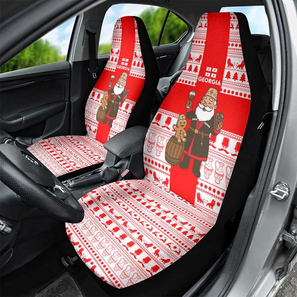 Georgia Christmas Car Seat Cover with Santa in Chokha Wine Barrel Gingerbread and Coat of Arms Design - Wonder Print Shop