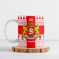Georgia Christmas Ceramic Mug with Santa in Chokha Wine Barrel Gingerbread and Coat of Arms Design - Wonder Print Shop