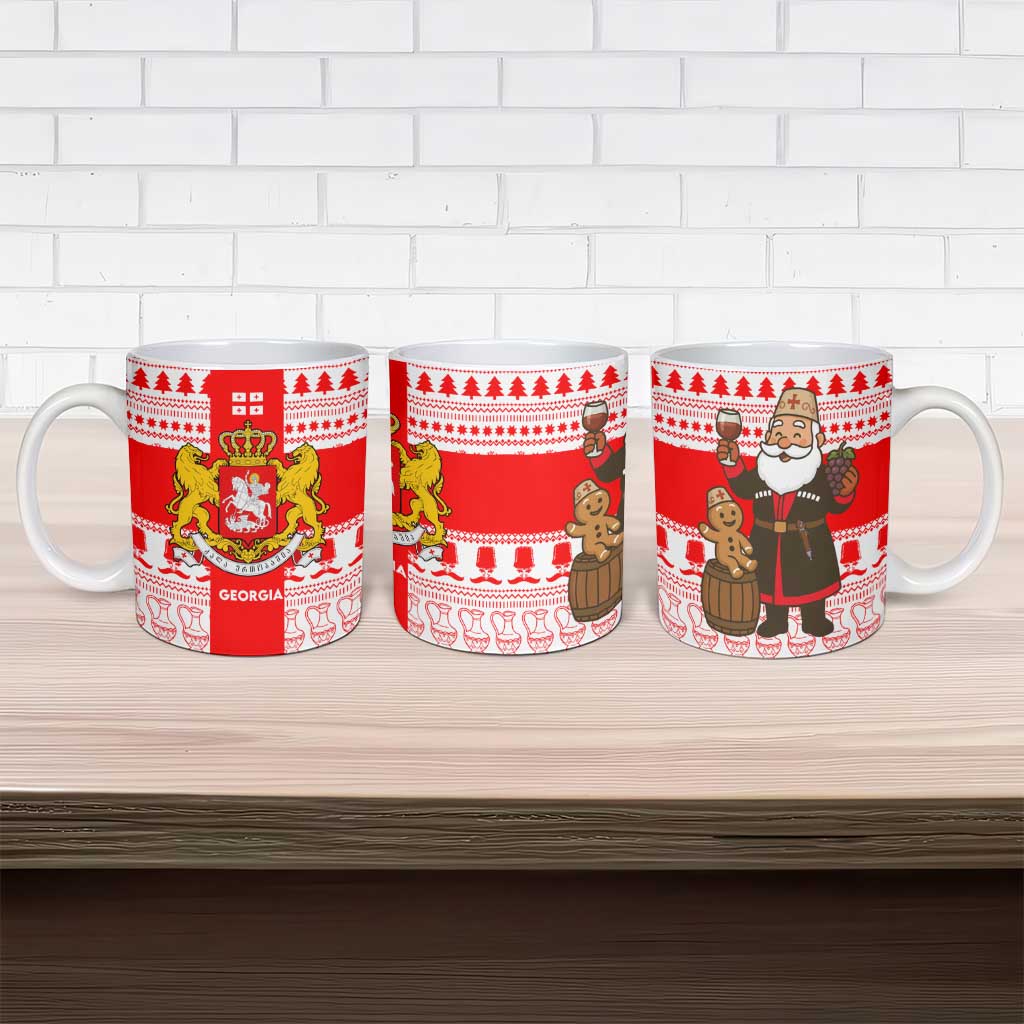 Georgia Christmas Ceramic Mug with Santa in Chokha Wine Barrel Gingerbread and Coat of Arms Design - Wonder Print Shop