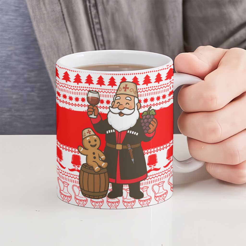 Georgia Christmas Ceramic Mug with Santa in Chokha Wine Barrel Gingerbread and Coat of Arms Design - Wonder Print Shop