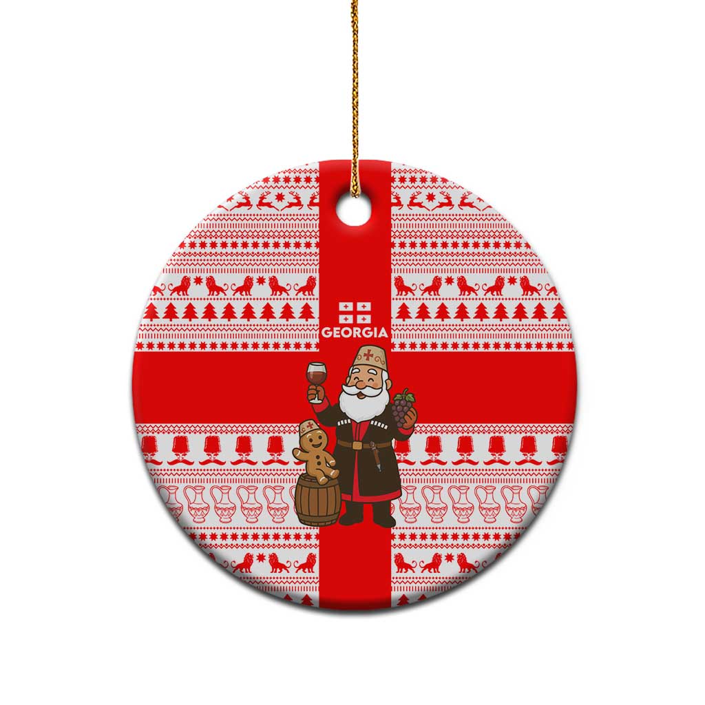 Georgia Christmas Ceramic Ornament with Santa in Chokha Wine Barrel Gingerbread and Coat of Arms Design - Wonder Print Shop