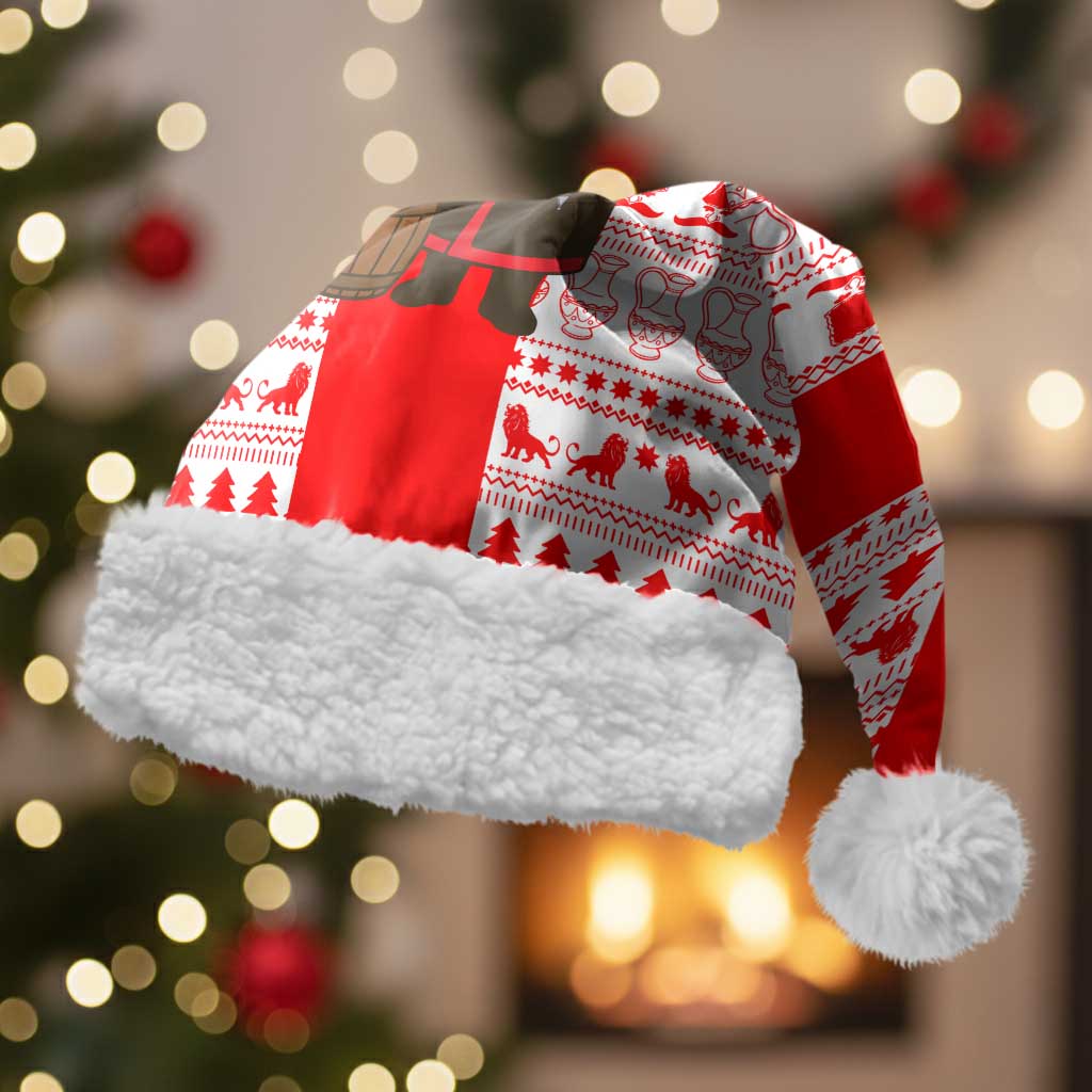 Georgia Christmas Santa Hat with Santa in Chokha Wine Barrel Gingerbread and Coat of Arms Design - Wonder Print Shop