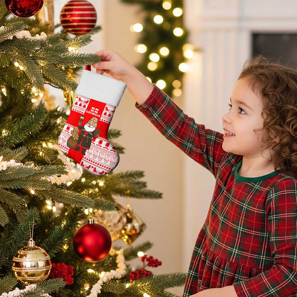 Georgia Christmas Stocking with Santa in Chokha Wine Barrel Gingerbread and Coat of Arms Design - Wonder Print Shop