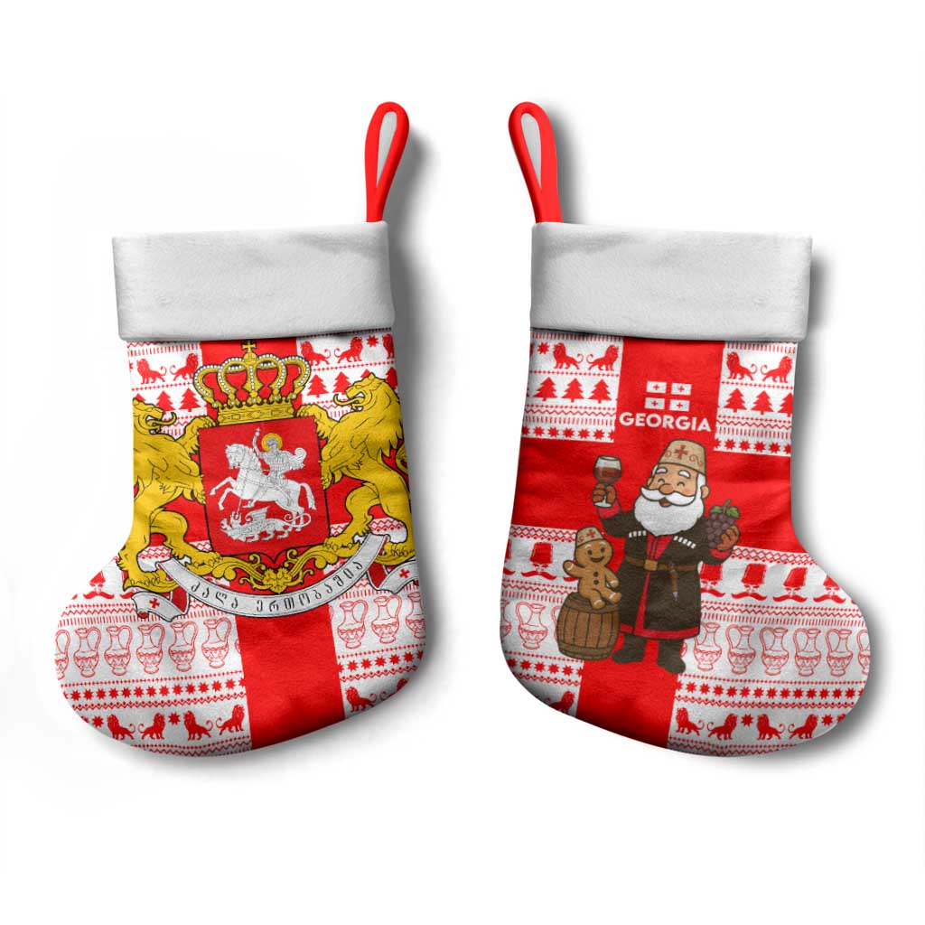 Georgia Christmas Stocking with Santa in Chokha Wine Barrel Gingerbread and Coat of Arms Design - Wonder Print Shop