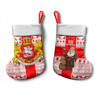 Georgia Christmas Stocking with Santa in Chokha Wine Barrel Gingerbread and Coat of Arms Design - Wonder Print Shop