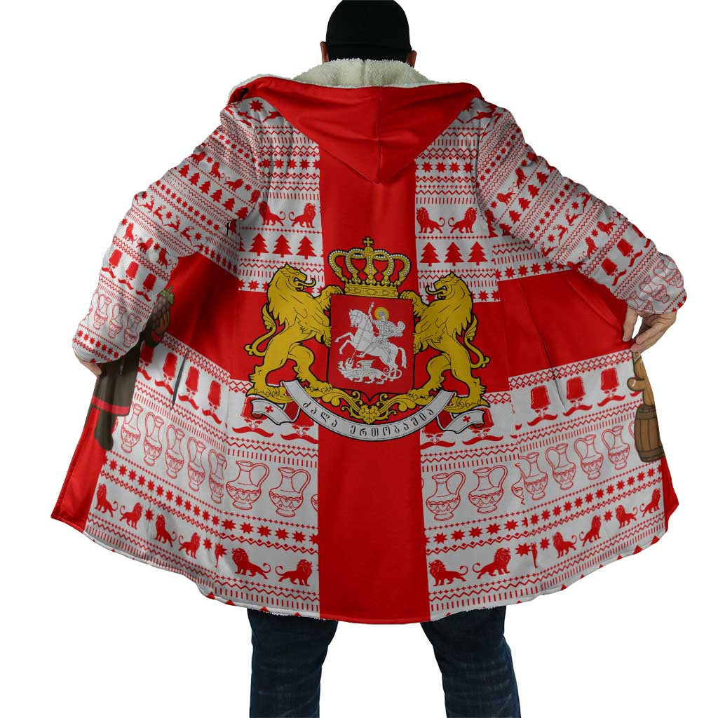 Georgia Christmas Cloak with Santa in Chokha Wine Barrel Gingerbread and Coat of Arms Design - Wonder Print Shop