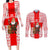 Georgia Christmas Couples Matching Long Sleeve Bodycon Dress and Long Sleeve Button Shirt with Santa in Chokha Wine Barrel Gingerbread and Coat of Arms Design - Wonder Print Shop