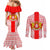 Georgia Christmas Couples Matching Mermaid Dress and Long Sleeve Button Shirt with Santa in Chokha Wine Barrel Gingerbread and Coat of Arms Design - Wonder Print Shop