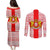 Georgia Christmas Couples Matching Puletasi and Long Sleeve Button Shirt with Santa in Chokha Wine Barrel Gingerbread and Coat of Arms Design - Wonder Print Shop