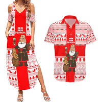 Georgia Christmas Couples Matching Summer Maxi Dress and Hawaiian Shirt with Santa in Chokha Wine Barrel Gingerbread and Coat of Arms Design - Wonder Print Shop