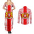 Georgia Christmas Couples Matching Summer Maxi Dress and Long Sleeve Button Shirt with Santa in Chokha Wine Barrel Gingerbread and Coat of Arms Design - Wonder Print Shop