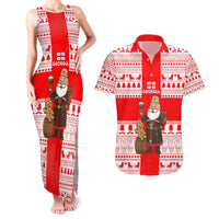 Georgia Christmas Couples Matching Tank Maxi Dress and Hawaiian Shirt with Santa in Chokha Wine Barrel Gingerbread and Coat of Arms Design - Wonder Print Shop