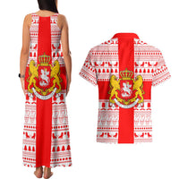 Georgia Christmas Couples Matching Tank Maxi Dress and Hawaiian Shirt with Santa in Chokha Wine Barrel Gingerbread and Coat of Arms Design - Wonder Print Shop