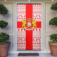 Georgia Christmas Door Cover with Santa in Chokha Wine Barrel Gingerbread and Coat of Arms Design - Wonder Print Shop