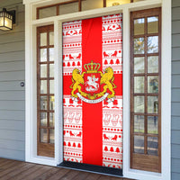 Georgia Christmas Door Cover with Santa in Chokha Wine Barrel Gingerbread and Coat of Arms Design - Wonder Print Shop