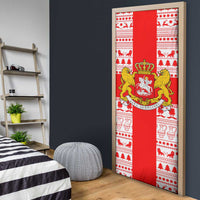 Georgia Christmas Door Cover with Santa in Chokha Wine Barrel Gingerbread and Coat of Arms Design - Wonder Print Shop