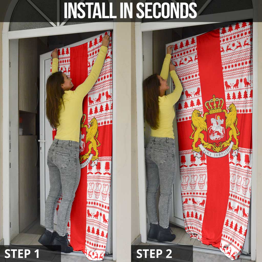 Georgia Christmas Door Cover with Santa in Chokha Wine Barrel Gingerbread and Coat of Arms Design - Wonder Print Shop