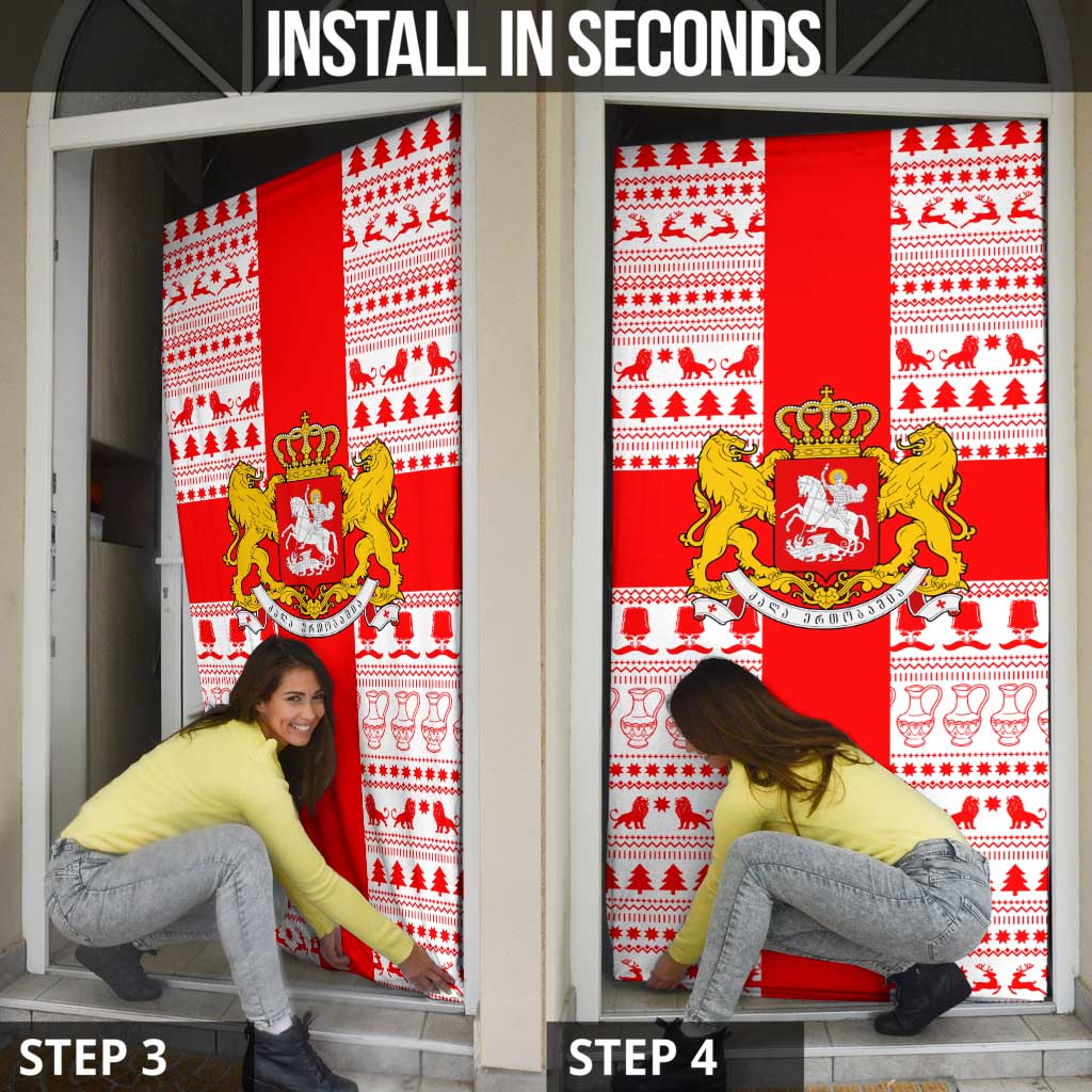 Georgia Christmas Door Cover with Santa in Chokha Wine Barrel Gingerbread and Coat of Arms Design - Wonder Print Shop