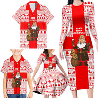 Georgia Christmas Family Matching Long Sleeve Bodycon Dress and Hawaiian Shirt with Santa in Chokha Wine Barrel Gingerbread and Coat of Arms Design - Wonder Print Shop