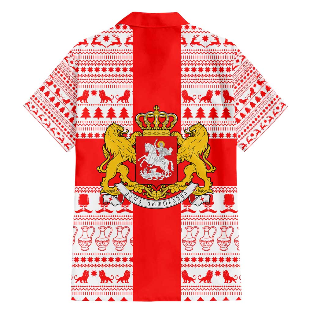 Georgia Christmas Family Matching Long Sleeve Bodycon Dress and Hawaiian Shirt with Santa in Chokha Wine Barrel Gingerbread and Coat of Arms Design - Wonder Print Shop