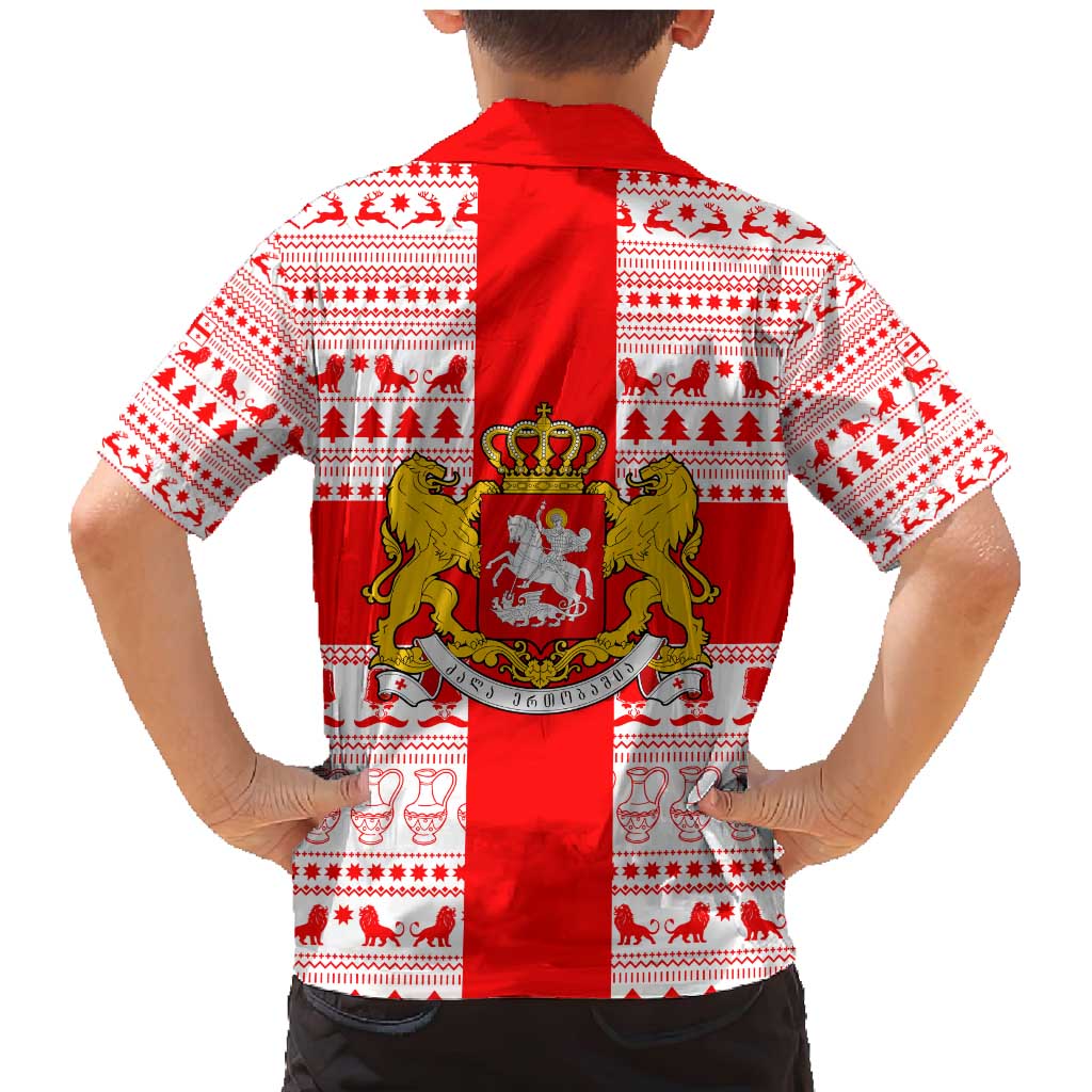 Georgia Christmas Family Matching Mermaid Dress and Hawaiian Shirt with Santa in Chokha Wine Barrel Gingerbread and Coat of Arms Design - Wonder Print Shop