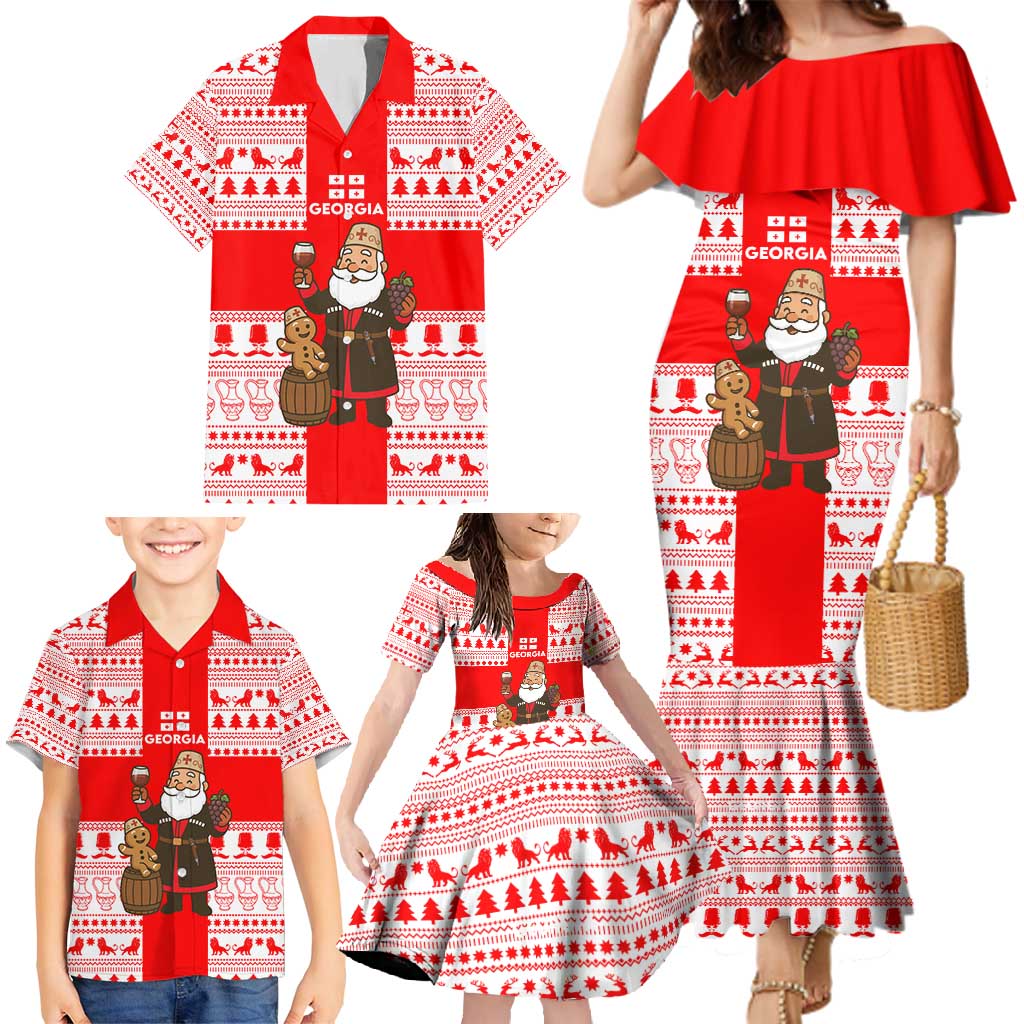 Georgia Christmas Family Matching Mermaid Dress and Hawaiian Shirt with Santa in Chokha Wine Barrel Gingerbread and Coat of Arms Design - Wonder Print Shop