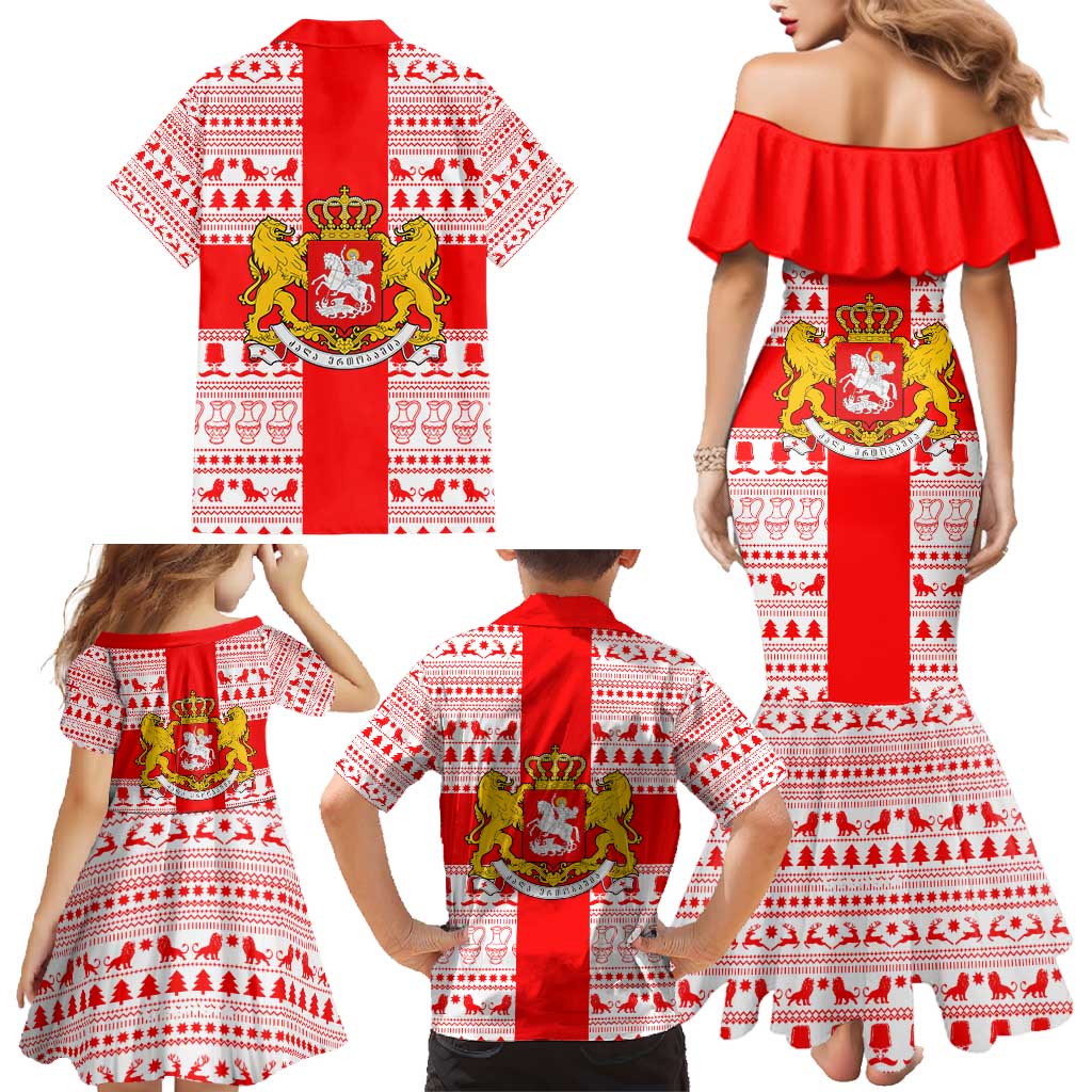 Georgia Christmas Family Matching Mermaid Dress and Hawaiian Shirt with Santa in Chokha Wine Barrel Gingerbread and Coat of Arms Design - Wonder Print Shop